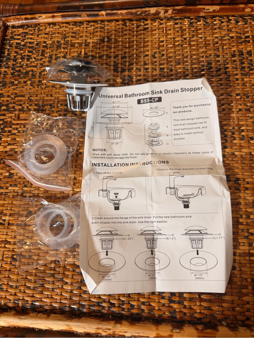 NWT Glimflorus Universal Bathroom Sink Drain Stopper - Chrome